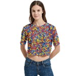 Colorful Lego Texture Lego Bricks Women s Round Neck Short Sleeve Crop Top