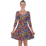 Colorful Lego Texture Lego Bricks Quarter Sleeve Skater Dress