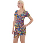 Colorful Lego Texture Lego Bricks Short Sleeve Asymmetric Mini Dress