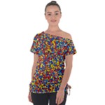 Colorful Lego Texture Lego Bricks Off Shoulder Tie-Up T-Shirt