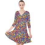 Colorful Lego Texture Lego Bricks Quarter Sleeve Front Wrap Dress