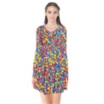 Colorful Lego Texture Lego Bricks Long Sleeve V-neck Flare Dress