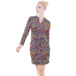 Colorful Lego Texture Lego Bricks Button Long Sleeve Dress