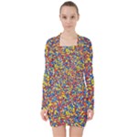 Colorful Lego Texture Lego Bricks V-neck Bodycon Long Sleeve Dress