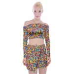 Colorful Lego Texture Lego Bricks Off Shoulder Top with Mini Skirt Set