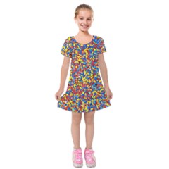 Colorful Lego Texture Lego Bricks Kids  Short Sleeve Velvet Dress from ArtsNow.com