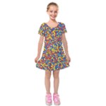 Colorful Lego Texture Lego Bricks Kids  Short Sleeve Velvet Dress