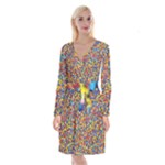 Colorful Lego Texture Lego Bricks Long Sleeve Velvet Front Wrap Dress