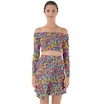 Colorful Lego Texture Lego Bricks Off Shoulder Top with Skirt Set