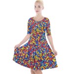 Colorful Lego Texture Lego Bricks Quarter Sleeve A-Line Dress With Pockets