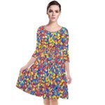 Colorful Lego Texture Lego Bricks Quarter Sleeve Waist Band Dress