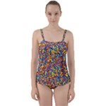 Colorful Lego Texture Lego Bricks Twist Front Tankini Set