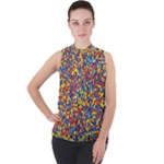 Colorful Lego Texture Lego Bricks Mock Neck Chiffon Sleeveless Top