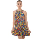 Colorful Lego Texture Lego Bricks Halter Tie Back Chiffon Dress