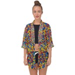 Colorful Lego Texture Lego Bricks Open Front Chiffon Kimono