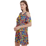 Colorful Lego Texture Lego Bricks Women s Cold Shoulder Round Neck Mini Dress