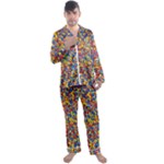 Colorful Lego Texture Lego Bricks Men s Long Sleeve Satin Pajamas Set