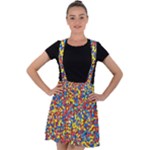 Colorful Lego Texture Lego Bricks Velvet Suspender Skater Skirt