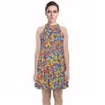 Colorful Lego Texture Lego Bricks Velvet Halter Neckline Dress 