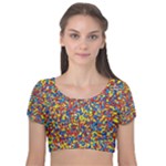 Colorful Lego Texture Lego Bricks Velvet Short Sleeve Crop Top 