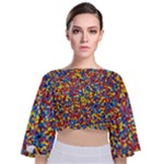 Colorful Lego Texture Lego Bricks Tie Back Butterfly Sleeve Chiffon Top