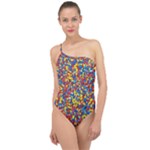 Colorful Lego Texture Lego Bricks Classic One Shoulder Swimsuit