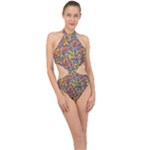 Colorful Lego Texture Lego Bricks Halter Side Cut Swimsuit