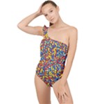 Colorful Lego Texture Lego Bricks Frilly One Shoulder Swimsuit