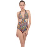 Colorful Lego Texture Lego Bricks Halter Front Plunge Swimsuit