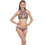 Colorful Lego Texture Lego Bricks Cross Front Halter Bikini Set