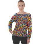 Colorful Lego Texture Lego Bricks Off Shoulder Long Sleeve Velour Top