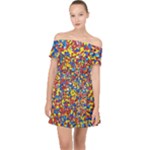 Colorful Lego Texture Lego Bricks Off Shoulder Chiffon Dress