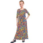 Colorful Lego Texture Lego Bricks Kids  Quarter Sleeve Maxi Dress