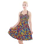 Colorful Lego Texture Lego Bricks Halter Party Swing Dress 