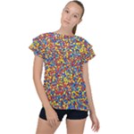 Colorful Lego Texture Lego Bricks Ruffle Collar Chiffon Blouse