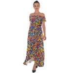 Colorful Lego Texture Lego Bricks Off Shoulder Open Front Chiffon Dress