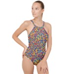 Colorful Lego Texture Lego Bricks High Neck One Piece Swimsuit