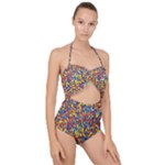 Colorful Lego Texture Lego Bricks Scallop Top Cut Out Swimsuit