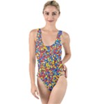 Colorful Lego Texture Lego Bricks High Leg Strappy Swimsuit