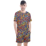 Colorful Lego Texture Lego Bricks Men s Mesh T-Shirt and Shorts Set