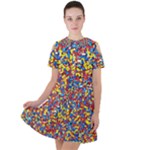 Colorful Lego Texture Lego Bricks Short Sleeve Shoulder Cut Out Dress 