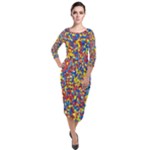 Colorful Lego Texture Lego Bricks Quarter Sleeve Midi Velour Bodycon Dress