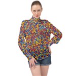 Colorful Lego Texture Lego Bricks High Neck Long Sleeve Chiffon Top