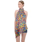 Colorful Lego Texture Lego Bricks Halter Asymmetric Satin Top