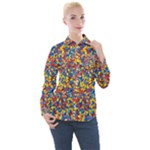 Colorful Lego Texture Lego Bricks Women s Long Sleeve Pocket Shirt