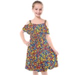 Colorful Lego Texture Lego Bricks Kids  Cut Out Shoulders Chiffon Dress