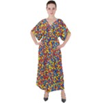 Colorful Lego Texture Lego Bricks V-Neck Boho Style Maxi Dress