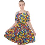 Colorful Lego Texture Lego Bricks Cut Out Shoulders Dress