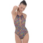 Colorful Lego Texture Lego Bricks Plunge Cut Halter Swimsuit