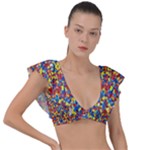 Colorful Lego Texture Lego Bricks Plunge Frill Sleeve Bikini Top